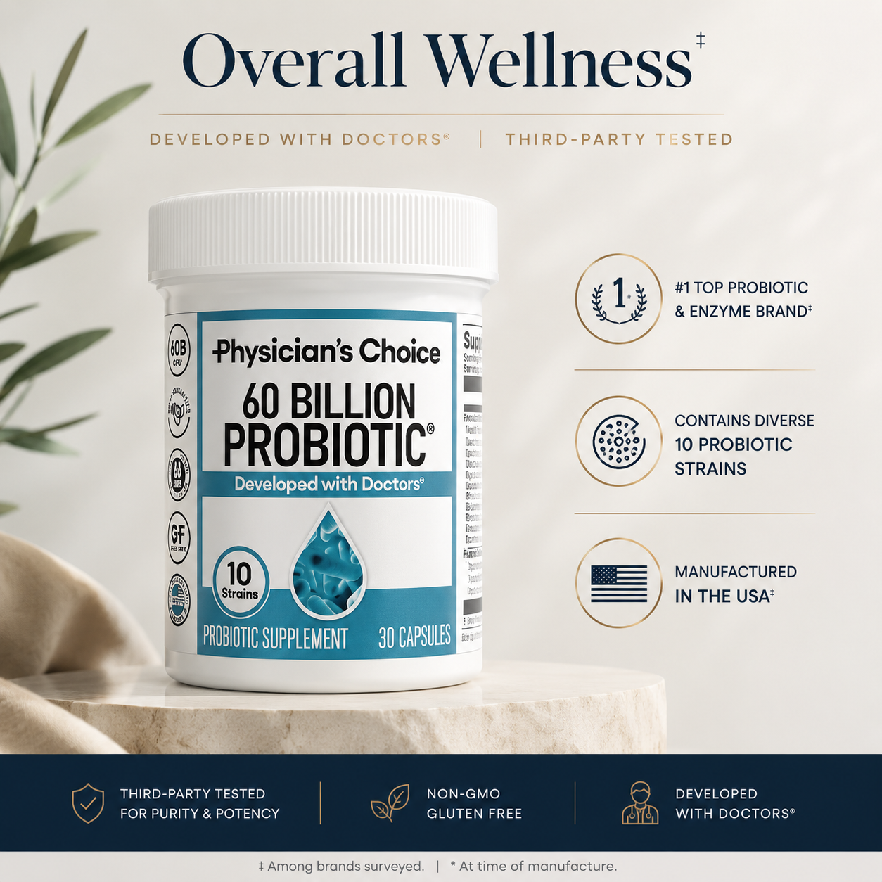 60 Billion CFUs. 10 Probiotic Strains.